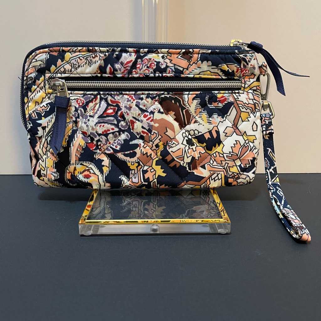 Vera Bradley Navy And Tan Patterned Clutch Wristlet Wallet